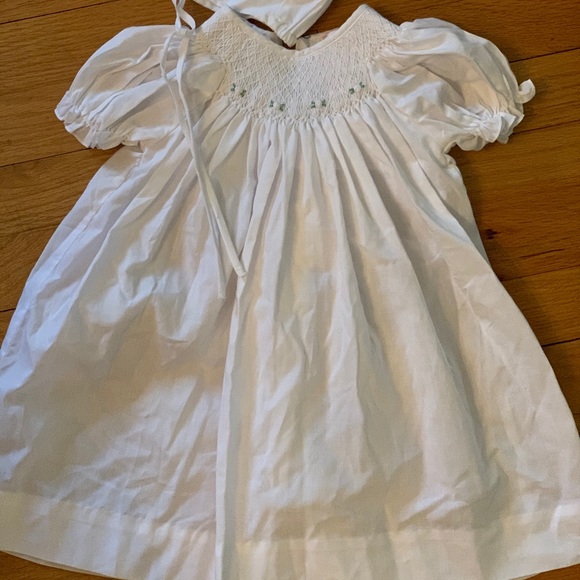 Infant White Rosette Dress and Bonnet - Picture 3 of 4